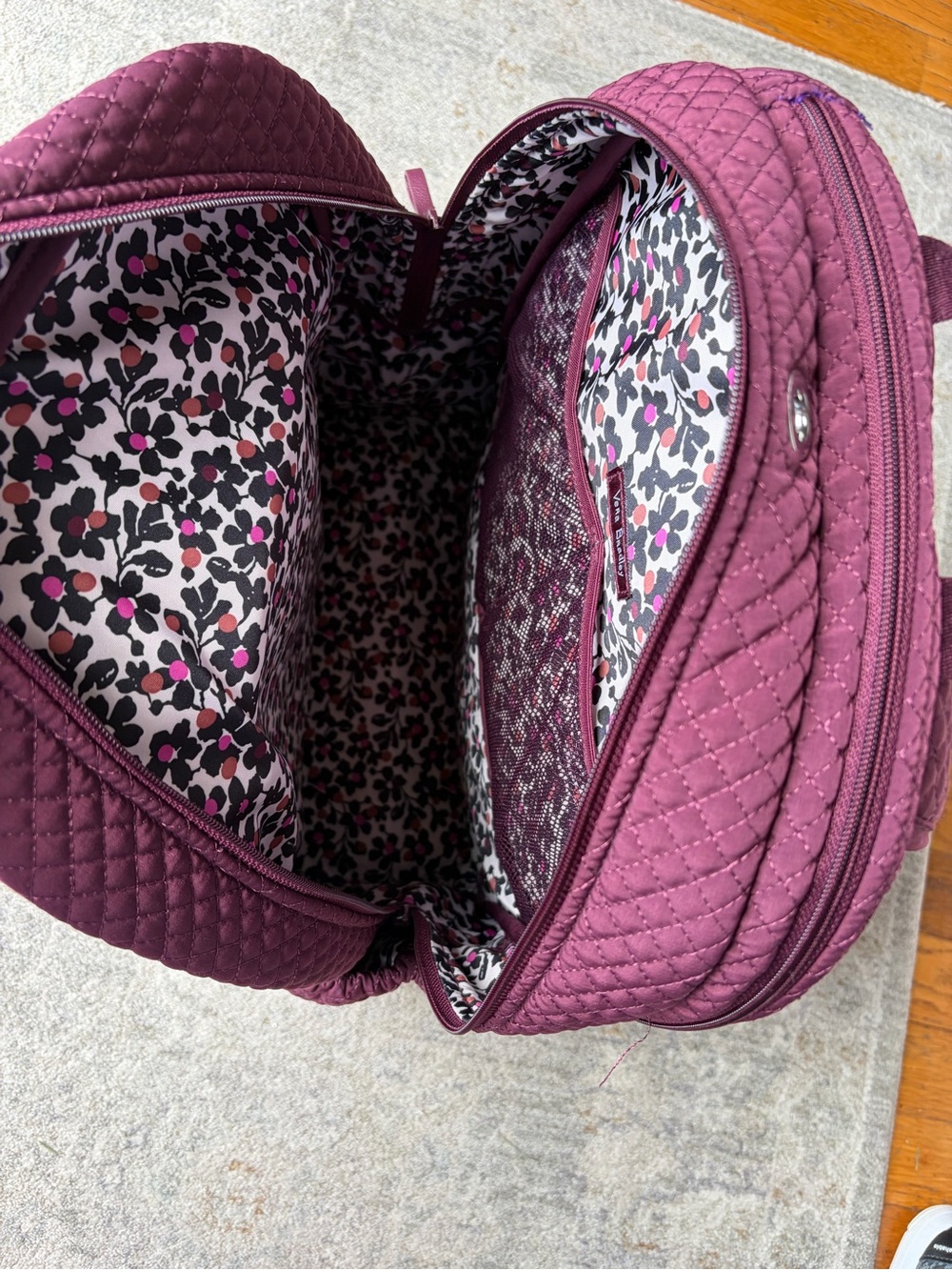 Vera Bradley Campus Backpack Microfiber Quilted Mulled Berry contrasting Lining - Picture 7 of 11